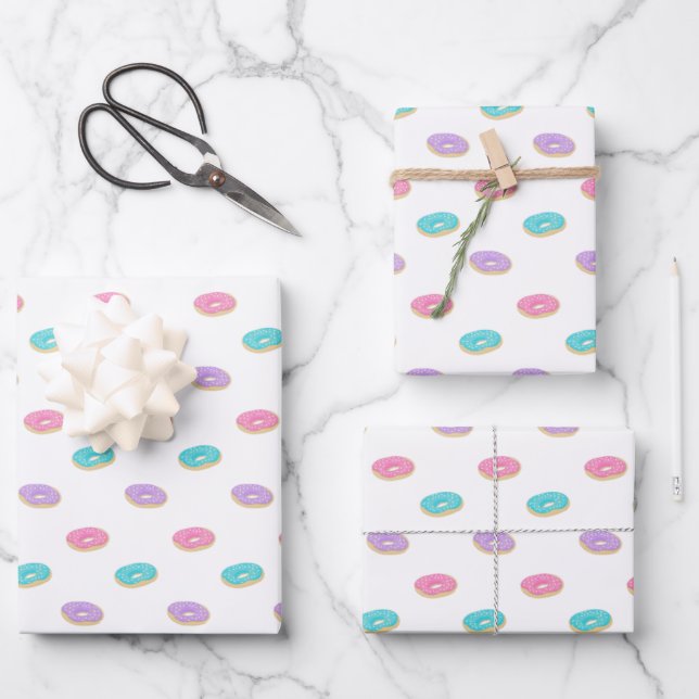 Cute Sprinkle Doughnuts Pattern Wrapping Paper Sheet (Front)