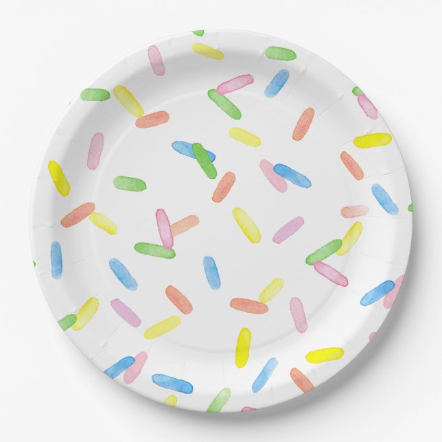 Cute sprinkles colourful rainbow fun party paper plate (Front)