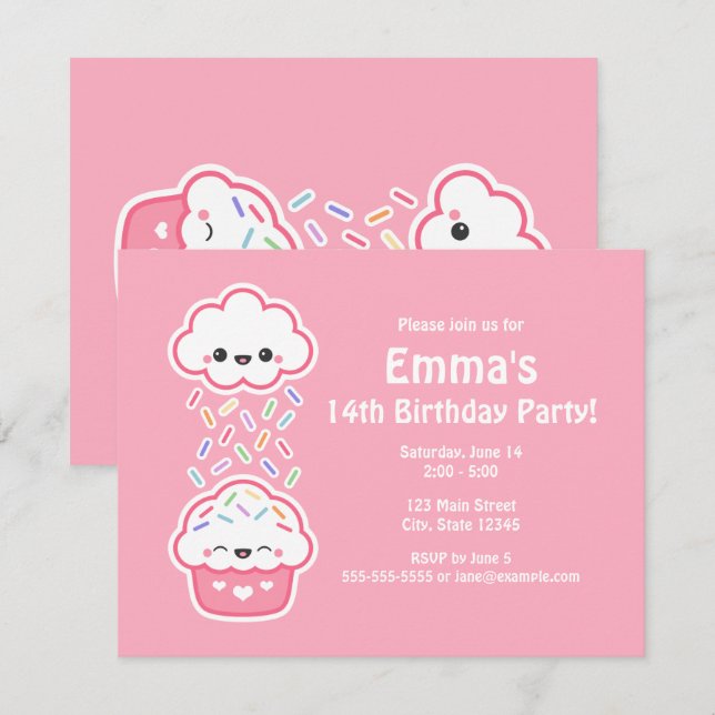 Cute Sprinkling Cloud Birthday Party Invitations (Front/Back)