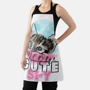 "CUTE SPY"   Funny Cute Kitten Pink Blue Apron