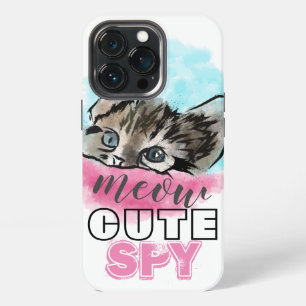 "CUTE SPY"   Funny Cute Kitten Pink Blue iPhone 13 Pro Case