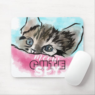 "CUTE SPY" Funny Cute Kitten Pink Blue Mouse Mat