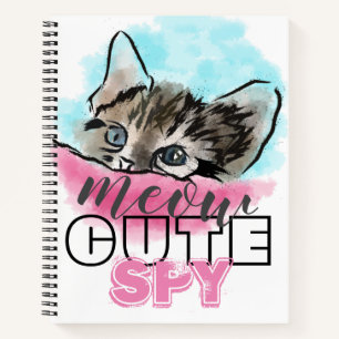 "CUTE SPY" Funny Cute Kitten Pink Blue Notebook