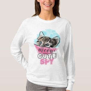 "CUTE SPY"   Funny Cute Kitten Pink Blue T-Shirt