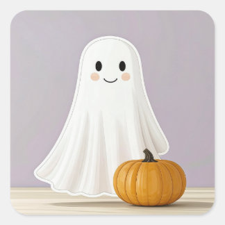 Cute Square Halloween Ghost Sticker