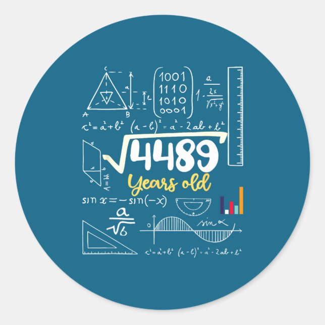 Cute Square Root Years Old Seven Teacher 67 Six 7  Classic Round Sticker (Front)