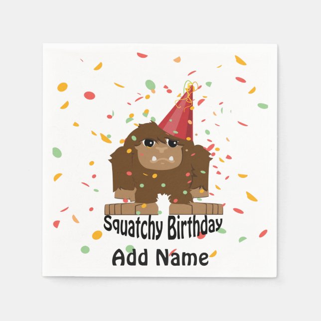 Cute Squatchy Birthday Bigfoot Napkin (Front)