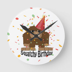 Cute Squatchy Birthday Bigfoot Round Clock
