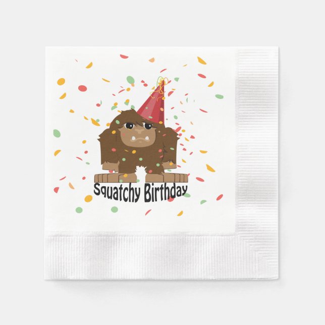 Cute Squatchy Birthday Cartoon Bigfoot Napkin (Front)