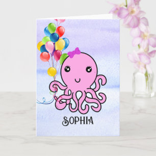 Cute Squid Birthday Personalise Name Age Octopus C Card