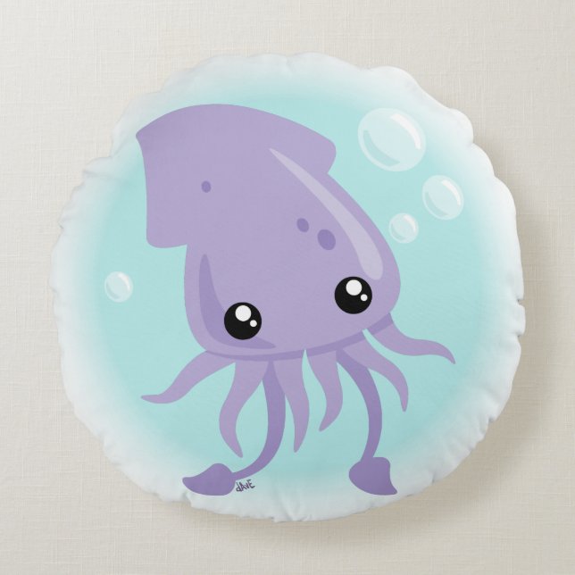 Cute Squid Round Pillow (Front)
