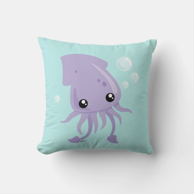 Cute Squid Throw Pillow (Front)