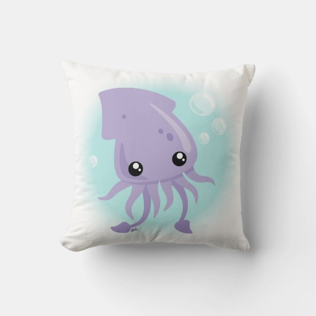 Cute Squid Throw Pillow (Front)