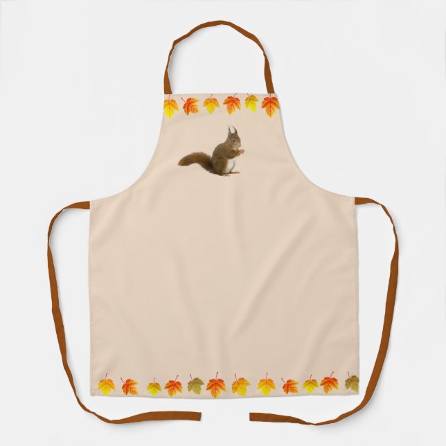 Cute squirrel and Autumn leaves on light beige Apron (Front)