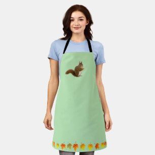 Cute squirrel and Autumn leaves on light green Apron