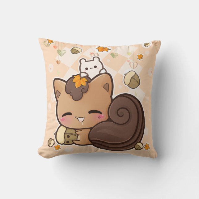 Cute squirrel and kawaii chestnut cushion (Front)