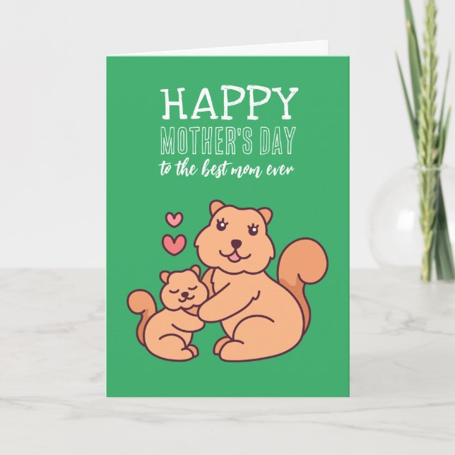 Cute Squirrel Animal Cartoon Happy Mother's Day Card (Front)