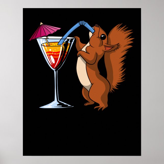 Cute Squirrel Animal Drinking Cocktail Party Poster (Front)