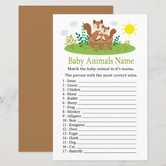 Cute Squirrel Baby Animals Name Game (Front/Back)