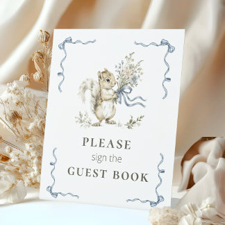 Cute Squirrel Baby Shower Guest Book Sign Blue