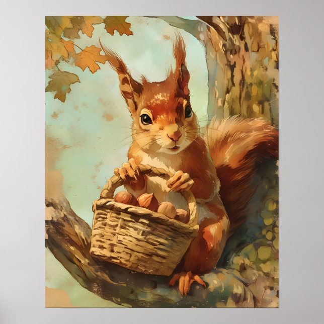 Cute Squirrel Basket Baby Room Decor (Front)