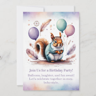 Cute Squirrel Birthday Invitation Woodland Boho 