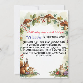 Cute Squirrel & Bunny First Birthday Party Invite