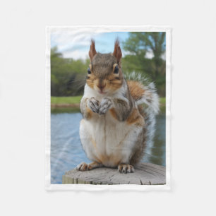 Cute Squirrel by the Lake Nature Fleece Blanket