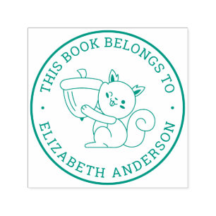 Cute Squirrel Cartoon Custom Name Bookplate Label Self-inking Stamp