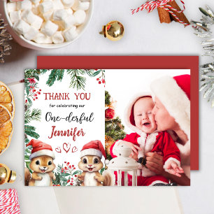 Cute Squirrel Christmas 1° Birthday Thank You Card