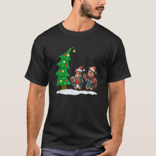 Cute Squirrel Christmas Santa Hat Merry And Bright T-Shirt