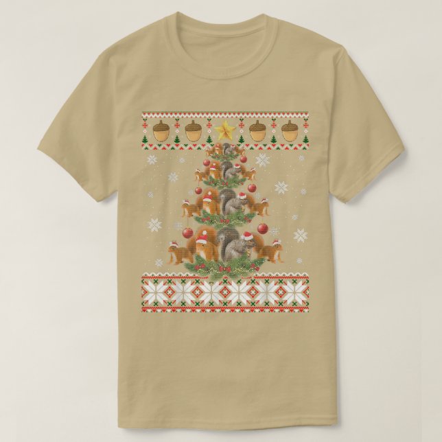 Cute Squirrel Christmas Tree Gift Decor Ugly Xmas  T-Shirt (Design Front)