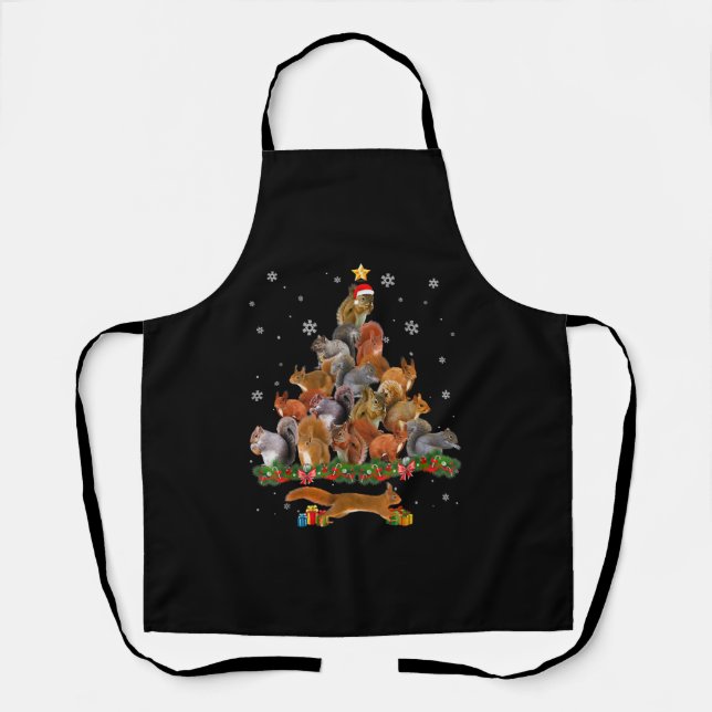 Cute Squirrel Christmas Tree gift decor Xmas tree Apron (Front)
