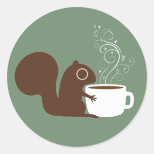 Cute Squirrel Coffee Lover Wildlife Woodland Classic Round Sticker