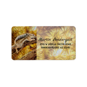 Cute Squirrel Critter On Cholla Cactus Digital Art Label