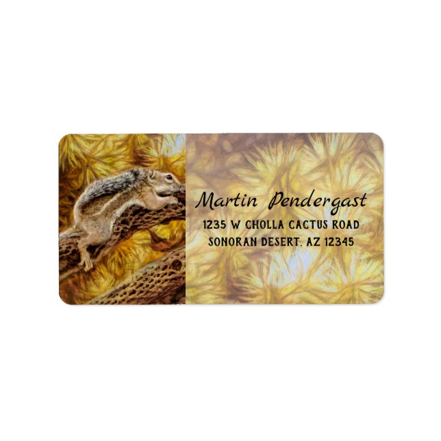 Cute Squirrel Critter On Cholla Cactus Digital Art Label (Front)