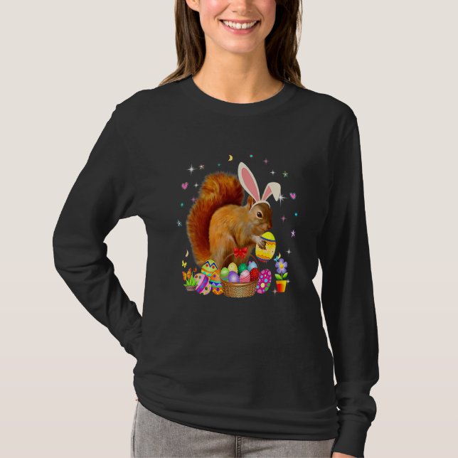Cute Squirrel Easter Day Bunny Eggs Easter Costume T-Shirt (Front)