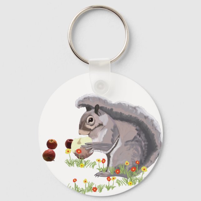 Cute Squirrel Eating An Apple   Key Ring (Front)