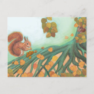 Cute Squirrel Eating Hazelnut Illustration Holiday Postcard