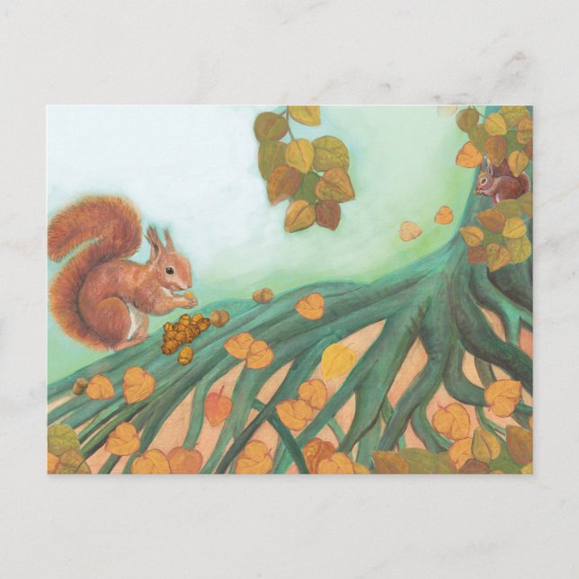 Cute Squirrel Eating Hazelnut Illustration Holiday Postcard (Front)