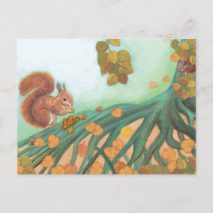 Cute Squirrel Eating Hazelnut Illustration Postcard
