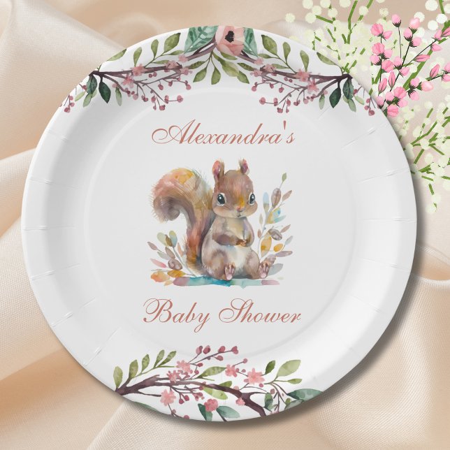 Cute Squirrel Forest Woodland Baby Shower  Paper Plate (Creator Uploaded)