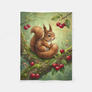 Cute Squirrel Gathering Red Berries In Nature Art Fleece Blanket