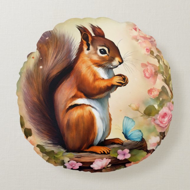 Cute Squirrel Grocery Bag Round Cushion (Front)