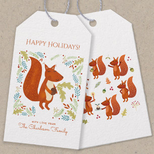 Cute Squirrel Happy Holidays Personalised Gift Tags
