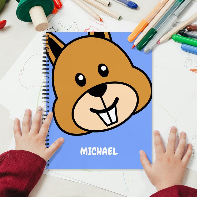 Cute Squirrel Head | Simple Cartoon Name Monogram Notebook (Creator Uploaded)