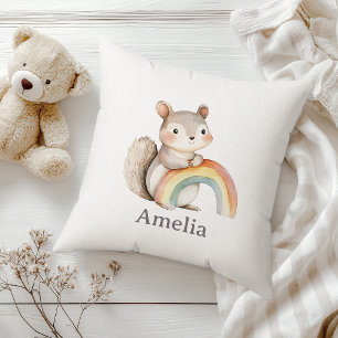 Cute Squirrel Holding A Rainbow Modern Nursery Cushion