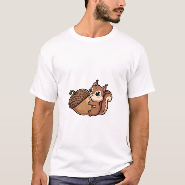 Cute Squirrel Hugging Giant Acorn T-Shirt (Front)