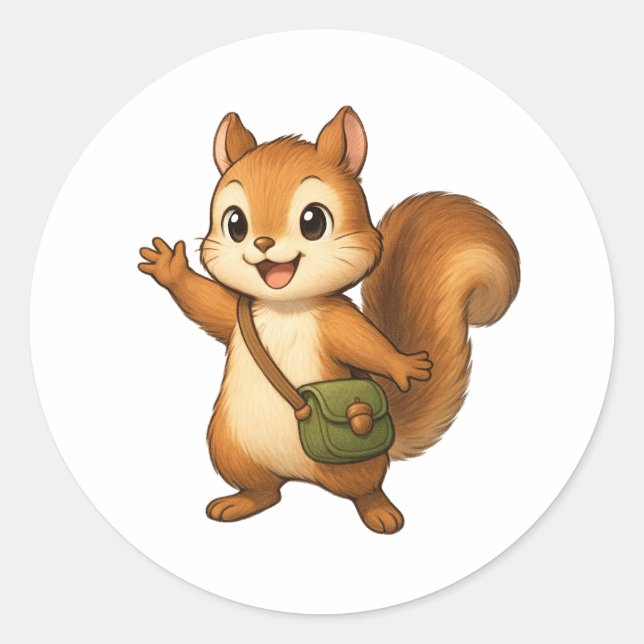 Cute Squirrel Illustration – Okojo and Friends Classic Round Sticker (Front)