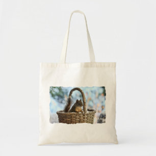 Cute Squirrel in a Basket in Winter Tote Bag